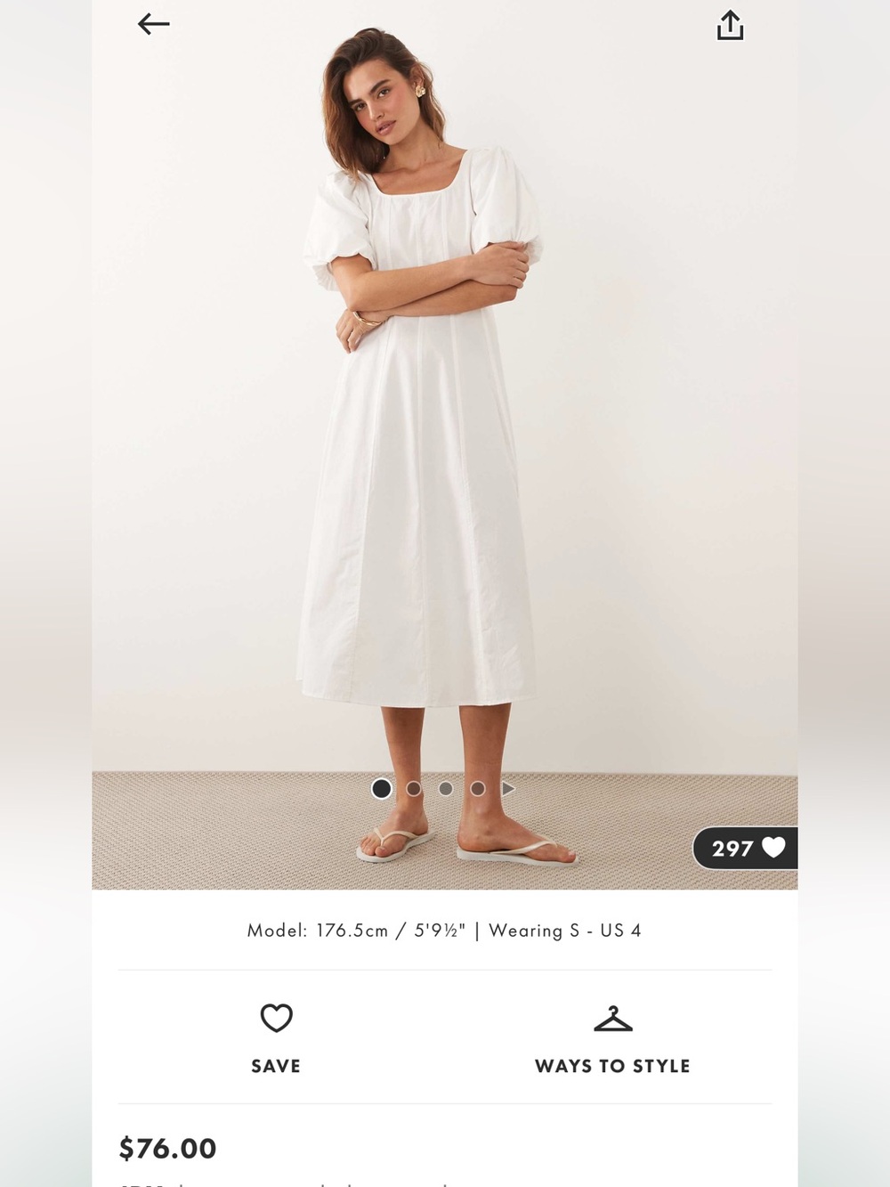 ASOS White Puff Sleeve Midi Dress